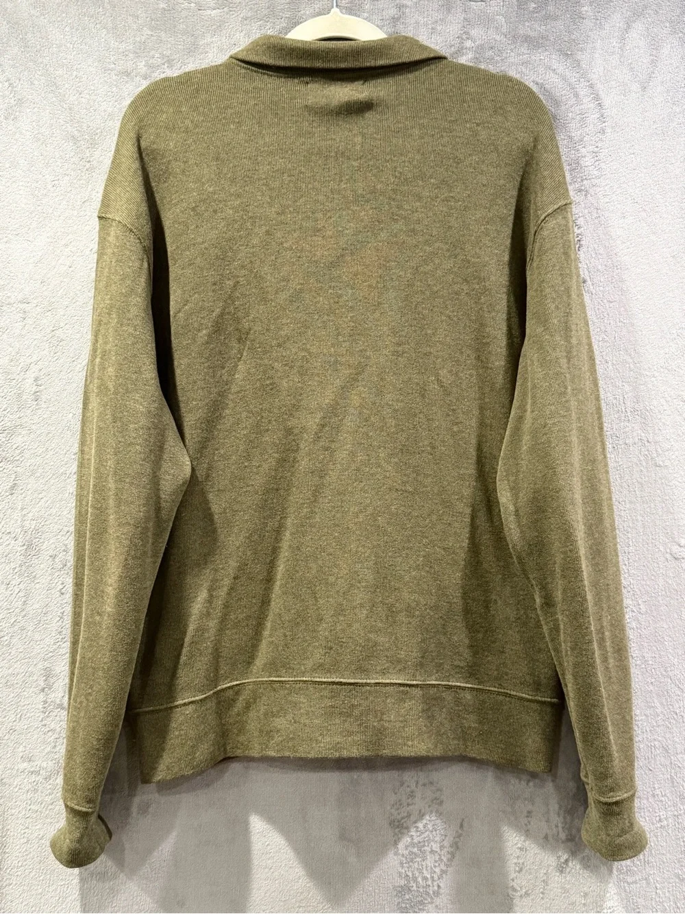 VTG Polo Ralph Lauren Sweater Mens L Olive Green Full Zip Mock Neck 100% Cotton